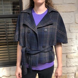Gap Cropped short sleeve Navy and Gray Plaid Jacket